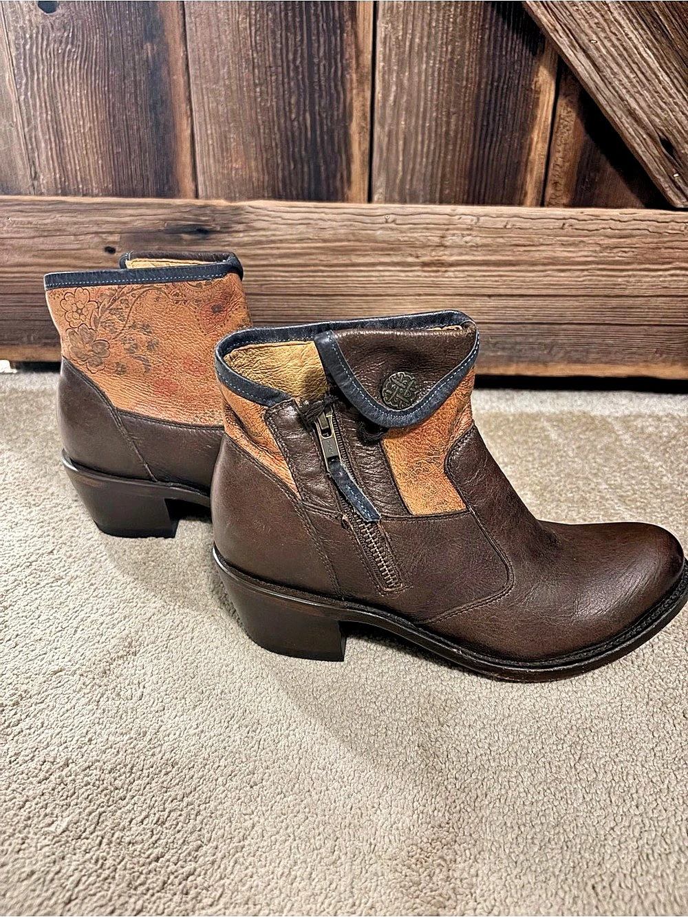 J.B. Dillon Floral Leather Ankle Boots US 6.5